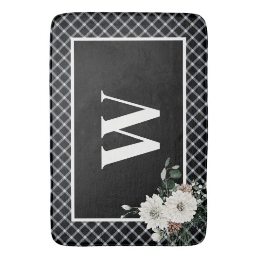 Rustieke Kerstmis Zwart & Wit Monogram Pine Badmat (Voorkant Verticaal)