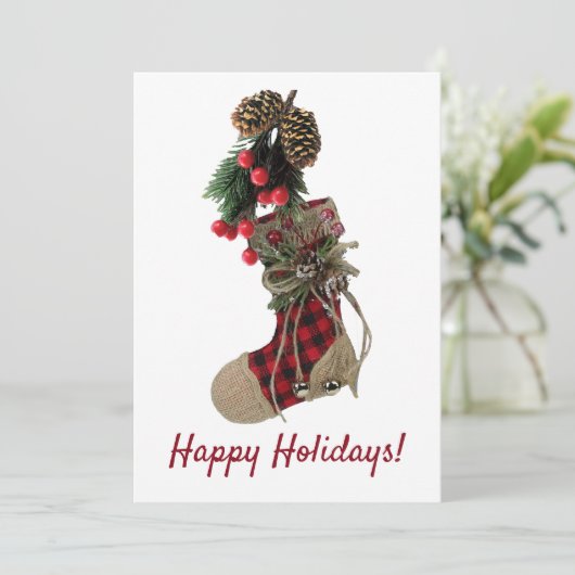 Rustieke Kerstmuts Platte Kerstkaart (Staand voorkant)