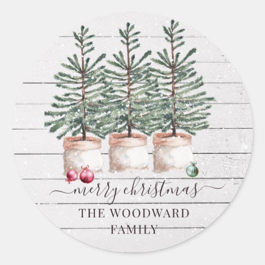 Rustieke kerstnaam ronde sticker (Voorkant)