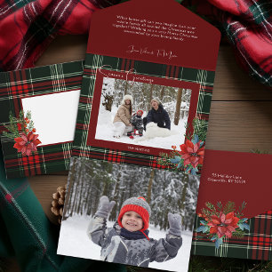 Rustieke kerstplaid w / Poinsettia & Pine Foto All In One Uitnodiging
