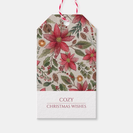 Rustieke kerstpuntjes cadeaulabel (Voorkant)