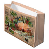 Rustieke kerstscène op verweerd hout groot cadeauzakje (Voorkant Gekanteld)