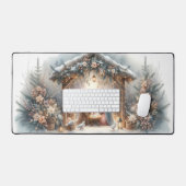 Rustieke kerststal met winterbloemen bureaumat (Keyboard & Muis)
