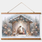 Rustieke kerststal met winterbloemen hangend wandkleed (Voorkant)