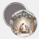 Rustieke kerststal met winterbloemen magneet (Voorkant / Achterkant)