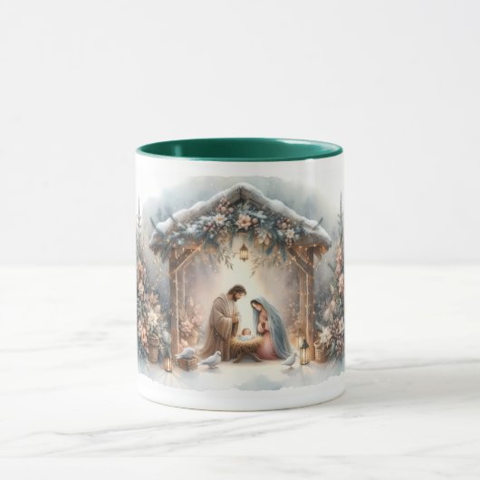 Rustieke kerststal met winterbloemen mok (Midden)