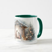 Rustieke kerststal met winterbloemen mok (Voorkant rechts)