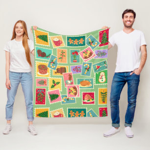  rustieke kerststempels Sage groen Fleece Deken