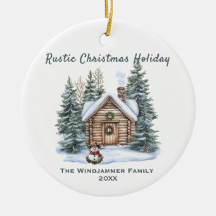 Rustieke Kerstvakantie Cabin Snowman Keramisch Ornament