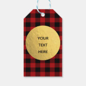 Rustieke kerstvakantie Red Buffalo Plaid Gold Cadeaulabel (Achterkant)