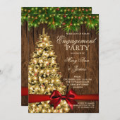 Rustieke kerstverlovingsfeest boom en lint kaart (Voorkant / Achterkant)