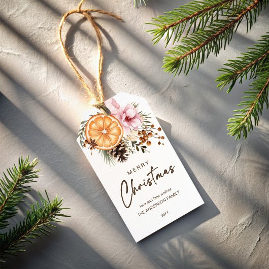 Rustieke Kerstwinter citrus botanisch Cadeaulabel