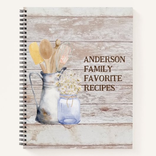 Rustieke Keuken Utensil Bloem Wit Houten Recept Notitieboek (Voorkant)