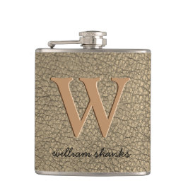 Rustieke khaki namaak leder monogram naam baas heupfles