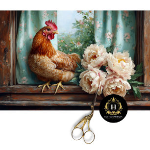 Rustieke kip witte pioenrozen gordijnen Decoupage Tissuepapier
