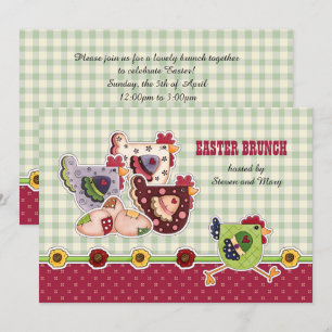 Rustieke Kippen en Haan Ontwerp Paasbrunch Kaart