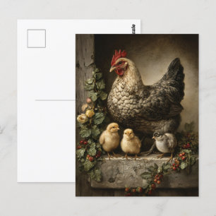 Rustieke kippenhoen met kippen briefkaart