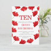 Rustieke klaproos 10e verjaardag wilde bloem rood kaart (Staand voorkant)