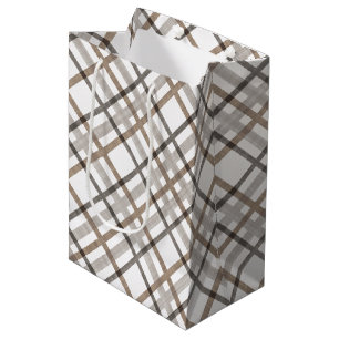 Rustieke Klasse Elegante Neutrale Plaid Patroon Medium Cadeauzakje