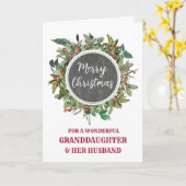 Rustieke kleindochter & haar man Vrolijk Kerstfees Kaart (Gele Bloem)