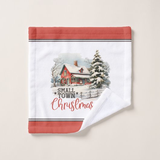 Rustieke kleine stad kerst boerderij bad handdoek (Wasdoekje)