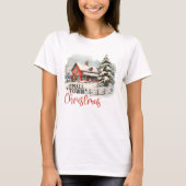 Rustieke kleine stad kerst boerderij t-shirt (Voorkant)