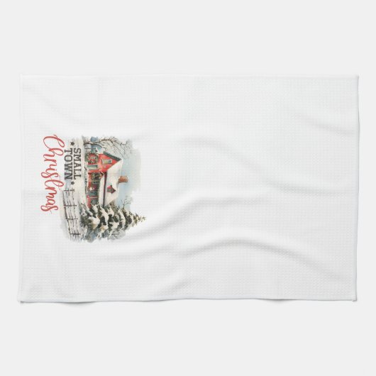 Rustieke kleine stad kerst boerderij theedoek (Horizontaal)