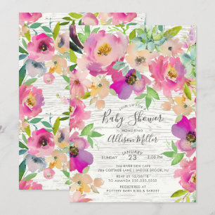 Rustieke Kleurrijke Bloemen Baby shower Invitation Kaart