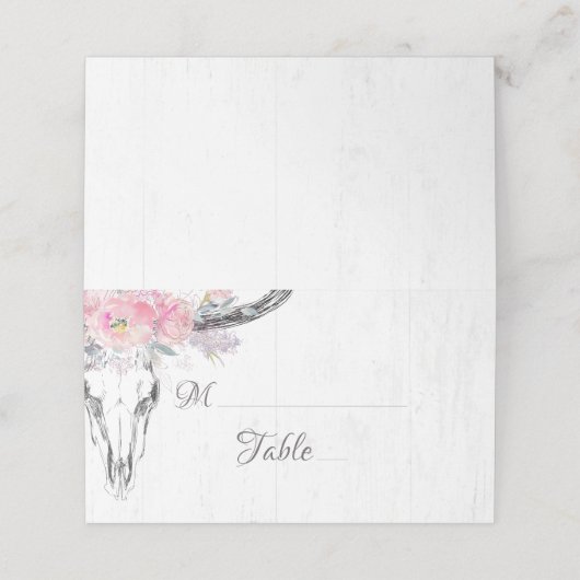 Rustieke Koe Schedel Boho Bloemen Blush Roze Huwel (Buitenkant ongevouwen)