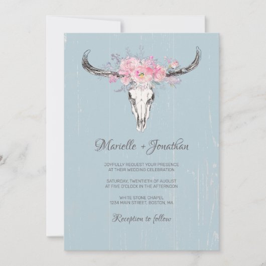 Rustieke Koe schedel Boho Blush Bloemen Waterverf Kaart (Voorkant)