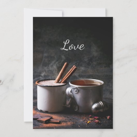 Rustieke kop thee en warme chocolademelk bruiloft kaart (Achterkant)