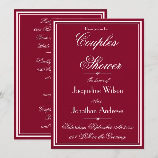 Rustieke koppels Douche Naam E-mail RSVP Bourgogne Kaart (Voorkant / Achterkant)