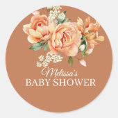 Rustieke koraal perzik bloem cupcake topper ronde sticker (Voorkant)