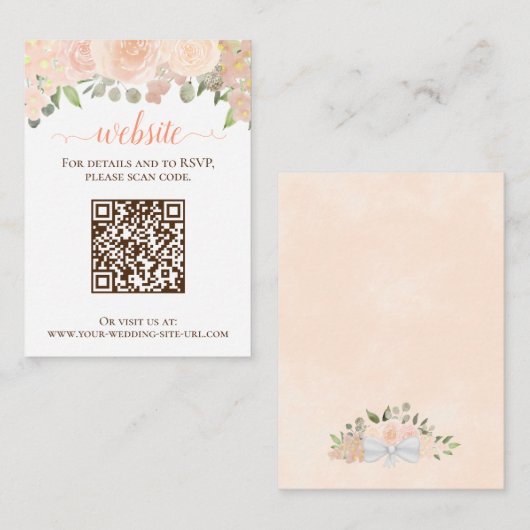 Rustieke koraal perzik Rozen bruiloft website QR-c Informatiekaartje (Voorkant / Achterkant)