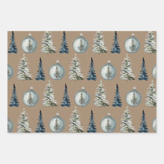 Rustieke Kraft Blauwe Spruce Tree Arctic Fox Rendi Inpakpapier Vel (Voorkant)