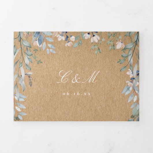 Rustieke Kraft Bloem Wilde Bloemen Foto Bruiloft Drieluik Uitnodiging (Cover)