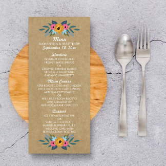 Rustieke Kraft Bloemen Krans Bruiloft Menu