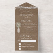 Rustieke Kraft Boerderij Baby's Breath Bruiloft All In One Uitnodiging (Binnen)