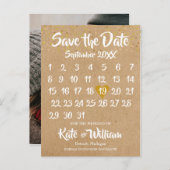 Rustieke Kraft Boho Kalender Save the Date Foto Aankondigingskaart (Voorkant / Achterkant)