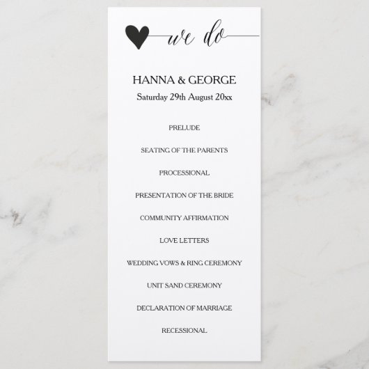 Rustieke kraft bruiloft programma hart kalligrafie (Voorkant)