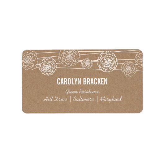 Rustieke Kraft Bruin Papier Bloemen Bruiloft Etiket (Voorkant)