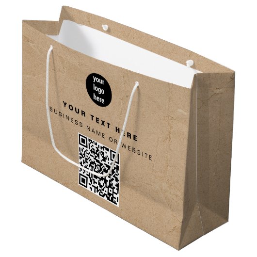 Rustieke Kraft Bruine QR-code Zakelijk Logo Groot Cadeauzakje (Voorkant Gekanteld)