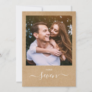 Rustieke Kraft Elegant Script Photo Table Number Kaart