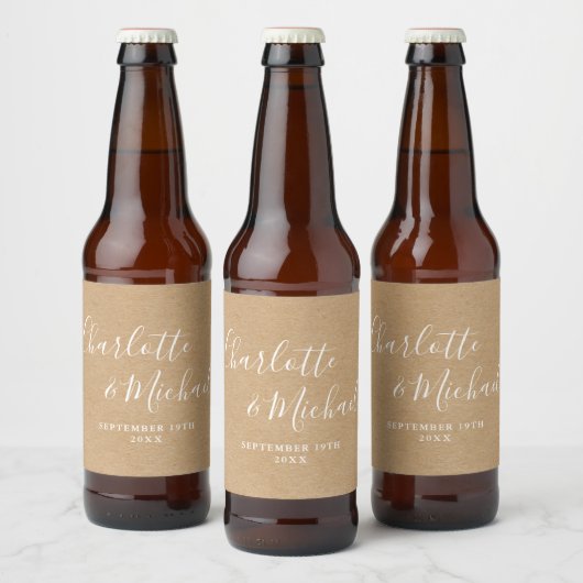 Rustieke kraft elegante handtekening Script bruilo Bier Etiket (Flessen)