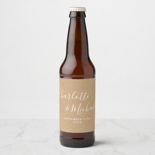 Rustieke kraft elegante handtekening Script bruilo Bier Etiket (Voorkant)