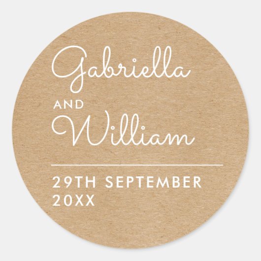 Rustieke Kraft Elegante Script Favor Ronde Sticker (Voorkant)