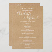 Rustieke Kraft Elegante Script Trouwprogramma (Voorkant / Achterkant)