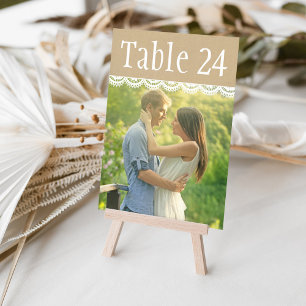 Rustieke Kraft en Kant Bruiloft Foto Tafel Nummers Kaart