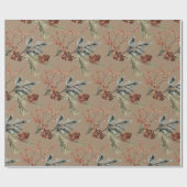 Rustieke Kraft gemengde sparren dennenappels rode  Cadeaupapier (Vlak)