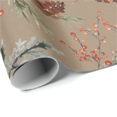 Rustieke Kraft gemengde sparren dennenappels rode  Cadeaupapier (Rol Hoek)